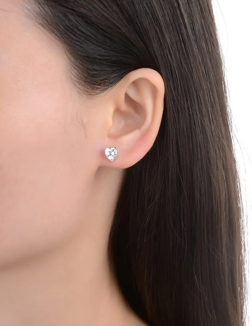 1 Pair Adabele Authentic Sterling Silver Heart Birthstone Stud Earrings 6mm/0.84 Carat Cubic Zirconia Diamond Gemstone Hypoallergenic Nickel Free Tarnish Resistant Women Jewelry