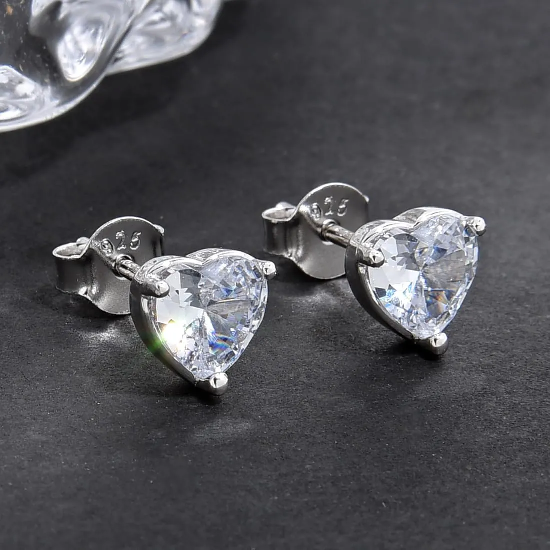 1 Pair Adabele Authentic Sterling Silver Heart Birthstone Stud Earrings 6mm/0.84 Carat Cubic Zirconia Diamond Gemstone Hypoallergenic Nickel Free Tarnish Resistant Women Jewelry