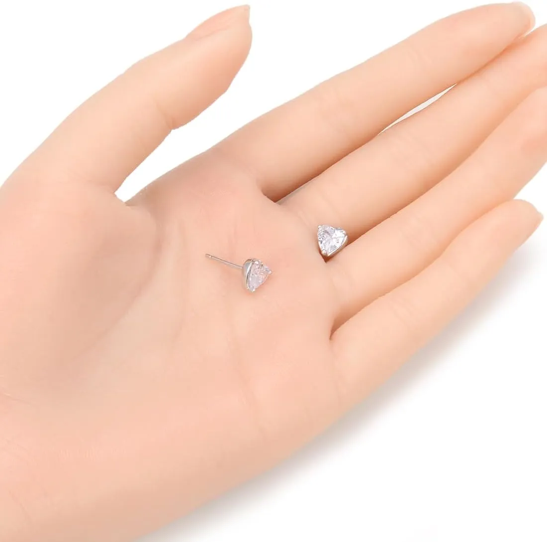 1 Pair Adabele Authentic Sterling Silver Heart Birthstone Stud Earrings 6mm/0.84 Carat Cubic Zirconia Diamond Gemstone Hypoallergenic Nickel Free Tarnish Resistant Women Jewelry