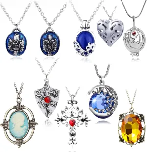 10 pcs Vampire Jewelry Set Daywalking Katherine Sapphire Crystal Necklaces Elena Gilbert Opening Vervain Locket Pendant Necklace Bennett Bonnie Antique Silver Amulet Necklace