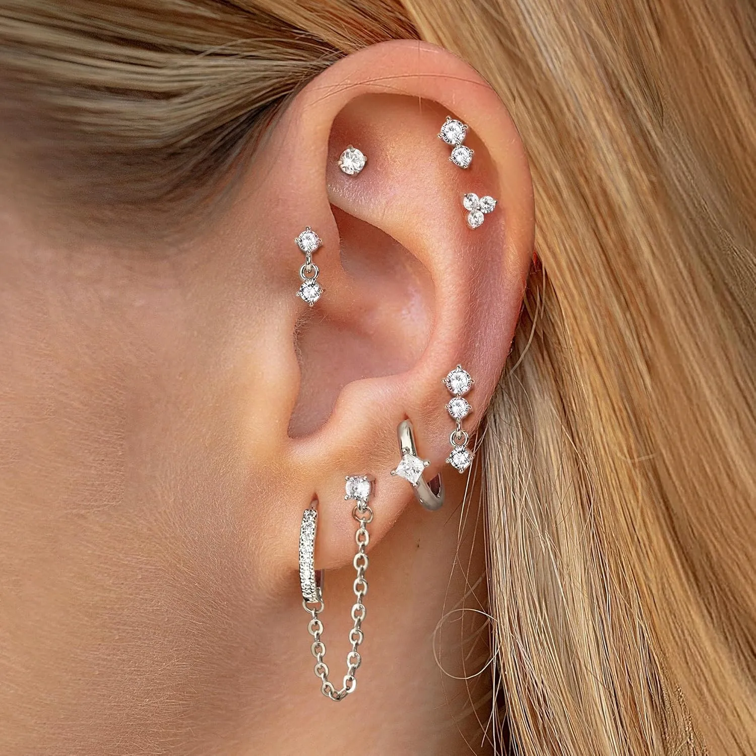 11/12 Pairs Gold Hoop Earrings for Women 14k Gold Plated Small Huggie Hoop Earrings Pack Trendy CZ Cartilage Stud Earrings Set for Multiple Piercings
