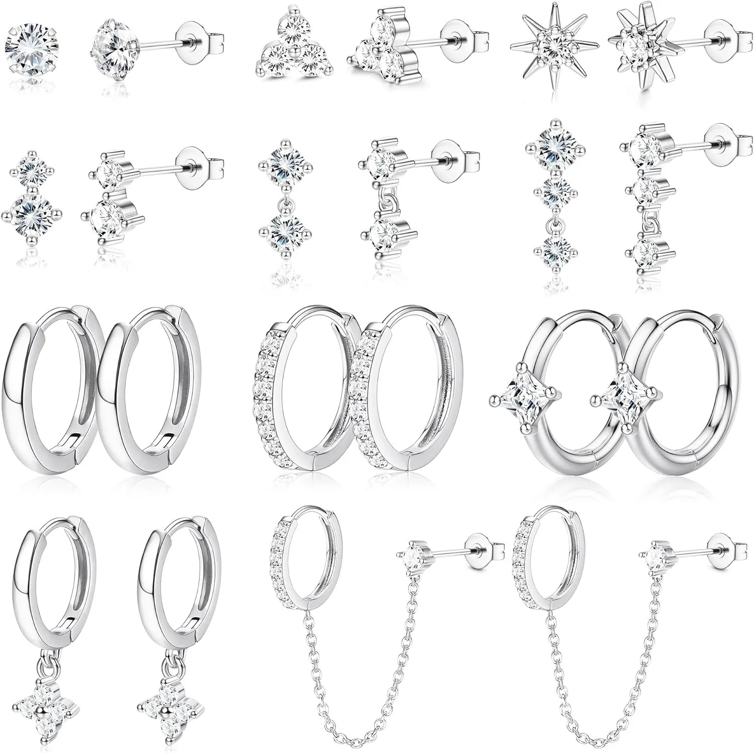 11/12 Pairs Gold Hoop Earrings for Women 14k Gold Plated Small Huggie Hoop Earrings Pack Trendy CZ Cartilage Stud Earrings Set for Multiple Piercings