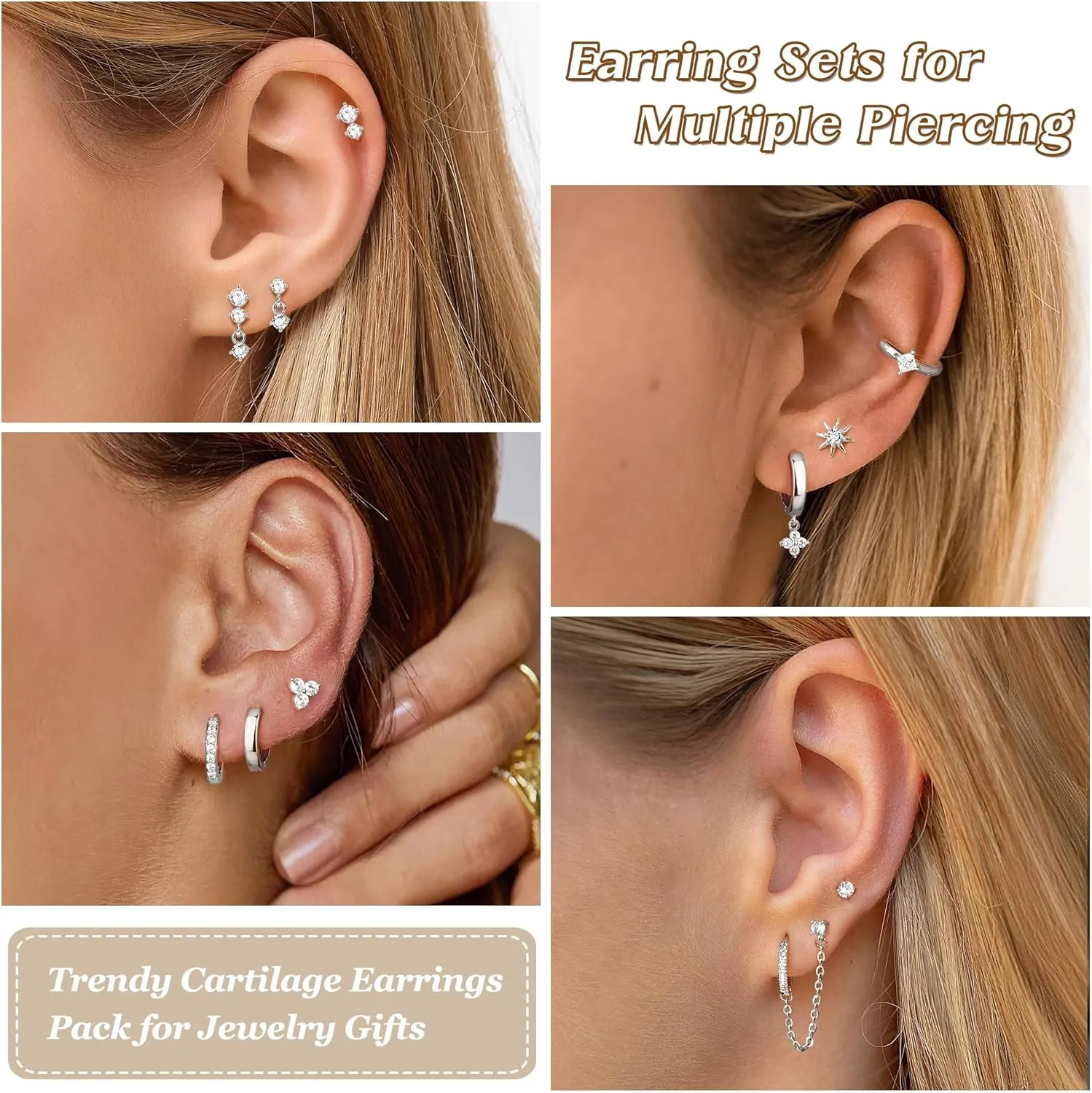 11/12 Pairs Gold Hoop Earrings for Women 14k Gold Plated Small Huggie Hoop Earrings Pack Trendy CZ Cartilage Stud Earrings Set for Multiple Piercings