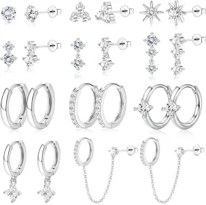 11/12 Pairs Gold Hoop Earrings for Women 14k Gold Plated Small Huggie Hoop Earrings Pack Trendy CZ Cartilage Stud Earrings Set for Multiple Piercings