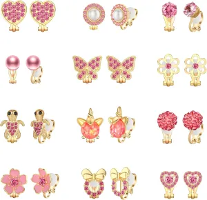 12 Pairs Gold/Silver Clip on Earrings for Teens Girls Hypoallergenic Non Pierced Earrings for Women Cute Clip on Earrings Set Faux Pearl Butterfly Heart Flower Clip on Stud Earrings Jewelry Gifts