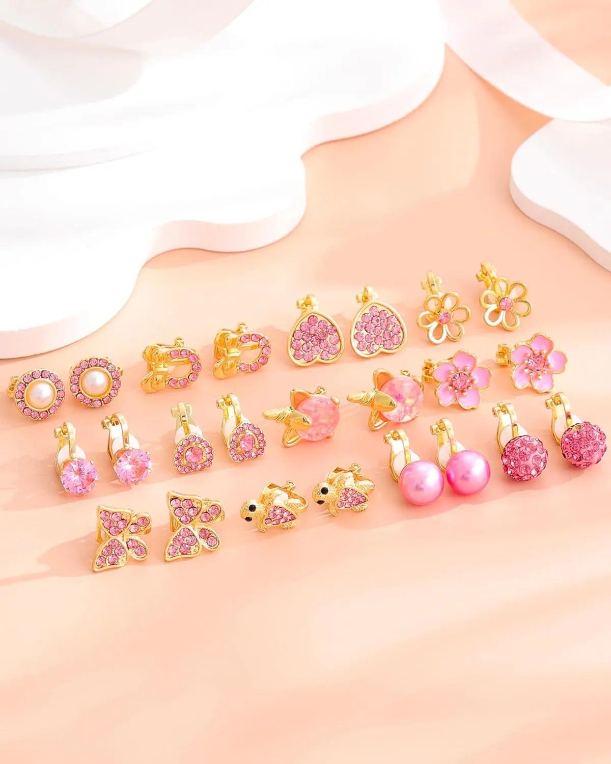 12 Pairs Gold/Silver Clip on Earrings for Teens Girls Hypoallergenic Non Pierced Earrings for Women Cute Clip on Earrings Set Faux Pearl Butterfly Heart Flower Clip on Stud Earrings Jewelry Gifts