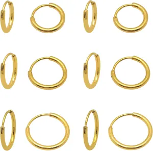 12pcs Stainless Steel Small Hoop Earrings Huggie Hoop Earrings Set Hypoallergenic Tiny Cartilage Earrings Lightweight Hoop Earrings Gold Plated Hoop Earrings for Women Men (8mm/ 10mm/ 12mm)