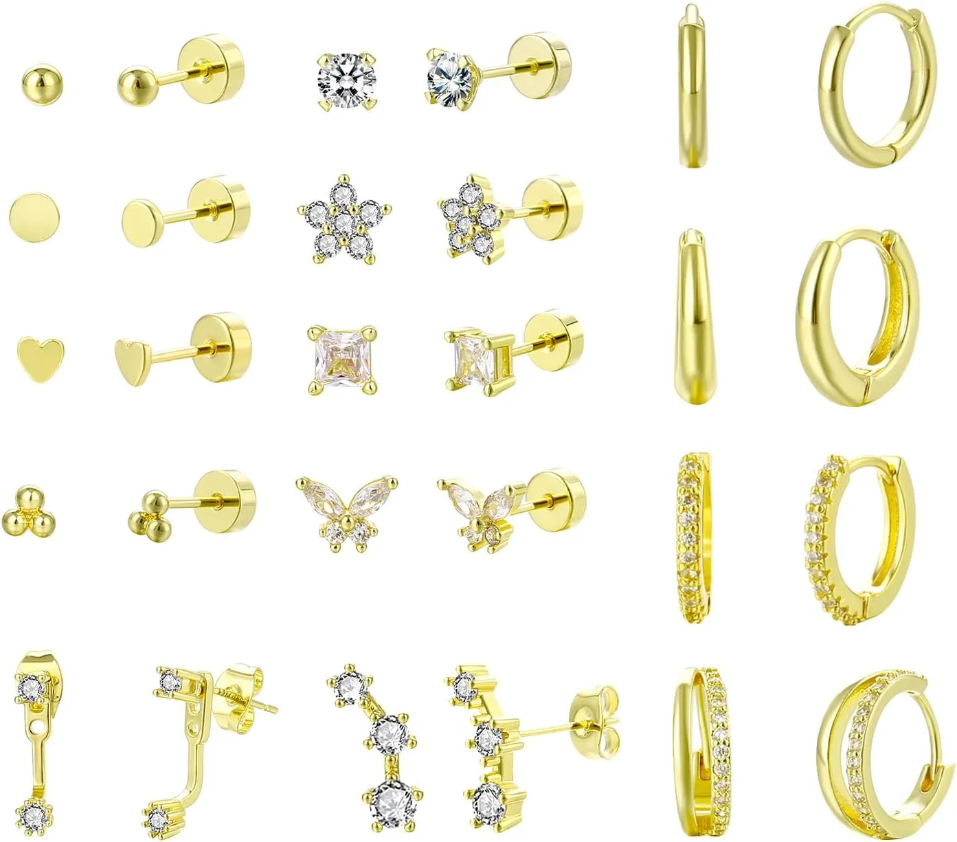 14 Pairs Flat Back Cartilage Hoop Earrings for Women Men - 14k Gold Hypoallergenic Surgical Steel Hoop Earrings, Small Tragus Piercing Jewelry Earrings Set