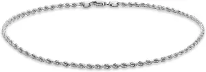 14k Fine White Gold Rope Chain Anklets for Women Men Teens and Kids Strong plated Durable Foot Jewelry Beach Party Work Cute Ankle Bracelet 9 10 and 11 inches