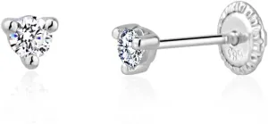 14k Gold 3-Prong Simulated Diamond Stud Earrings - Martini Style, 3mm 4mm 5mm, Covered Screwback for Women
