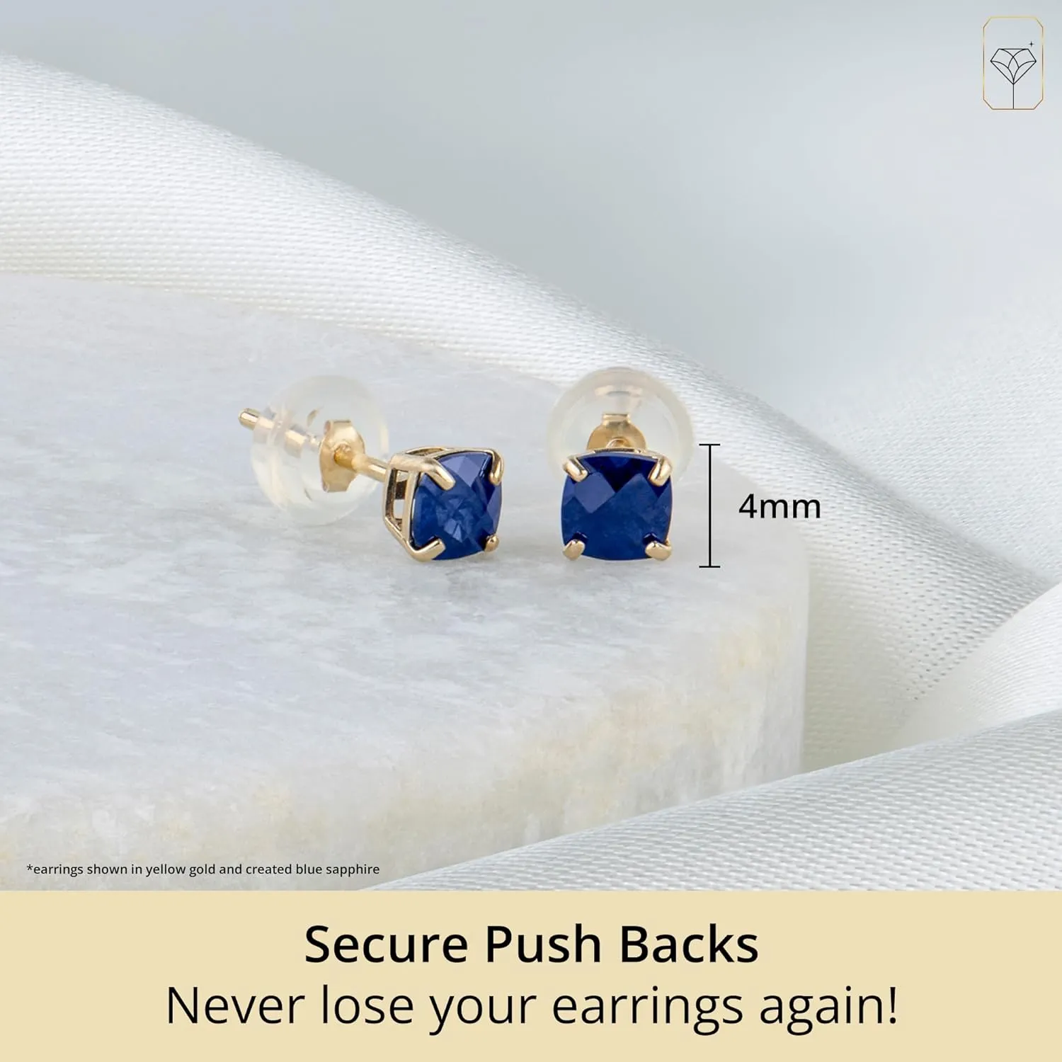 14K Gold Cushion Cut Gemstone Stud Earrings for Women | 4mm Birthstone Earrings | Real Gold Gemstone Earrings for Women | Gemstone Stud Earrings for Women by MAX   STONE