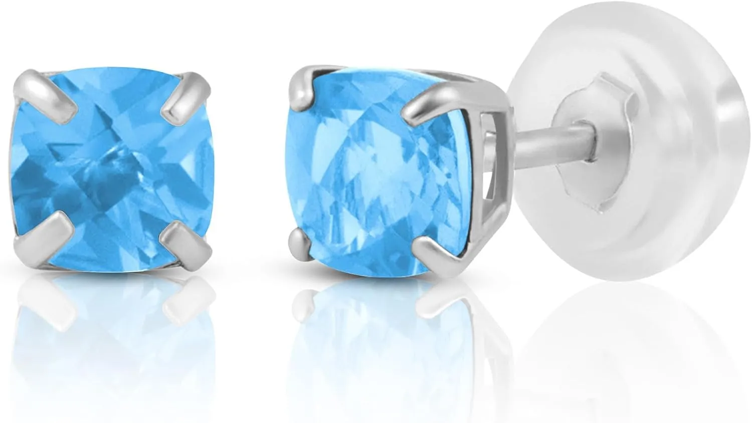 14K Gold Cushion Cut Gemstone Stud Earrings for Women | 4mm Birthstone Earrings | Real Gold Gemstone Earrings for Women | Gemstone Stud Earrings for Women by MAX   STONE