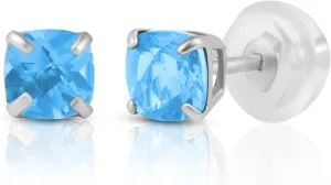 14K Gold Cushion Cut Gemstone Stud Earrings for Women | 4mm Birthstone Earrings | Real Gold Gemstone Earrings for Women | Gemstone Stud Earrings for Women by MAX   STONE
