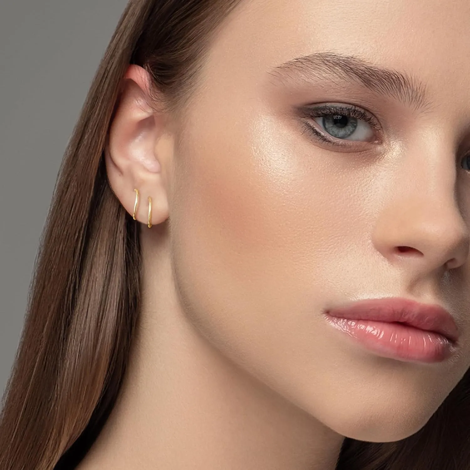 14K Gold Plated Double Twist Hoop Earrings Tiny Spiral Second Hole Earrings Sterling Silver Cartilage Double Hoop Piercing Earrings for Women Trendy