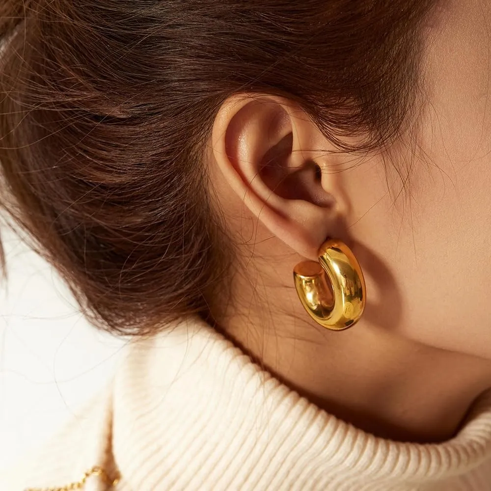 14K Gold Plated Lightweight Chunky Open Hoops for Women Trendy Gold Hoop Earrings
