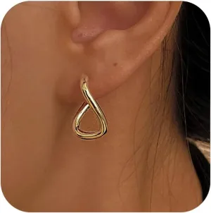 14K Gold Plated Mobius Twisted Hoop Earrings for Women 925 Sterling Silver Minimalist Square Earring Dainty Irregular Circle Huggie Hypoallergenic Earrings Jewelry Birthday Wedding Gifts for Her
