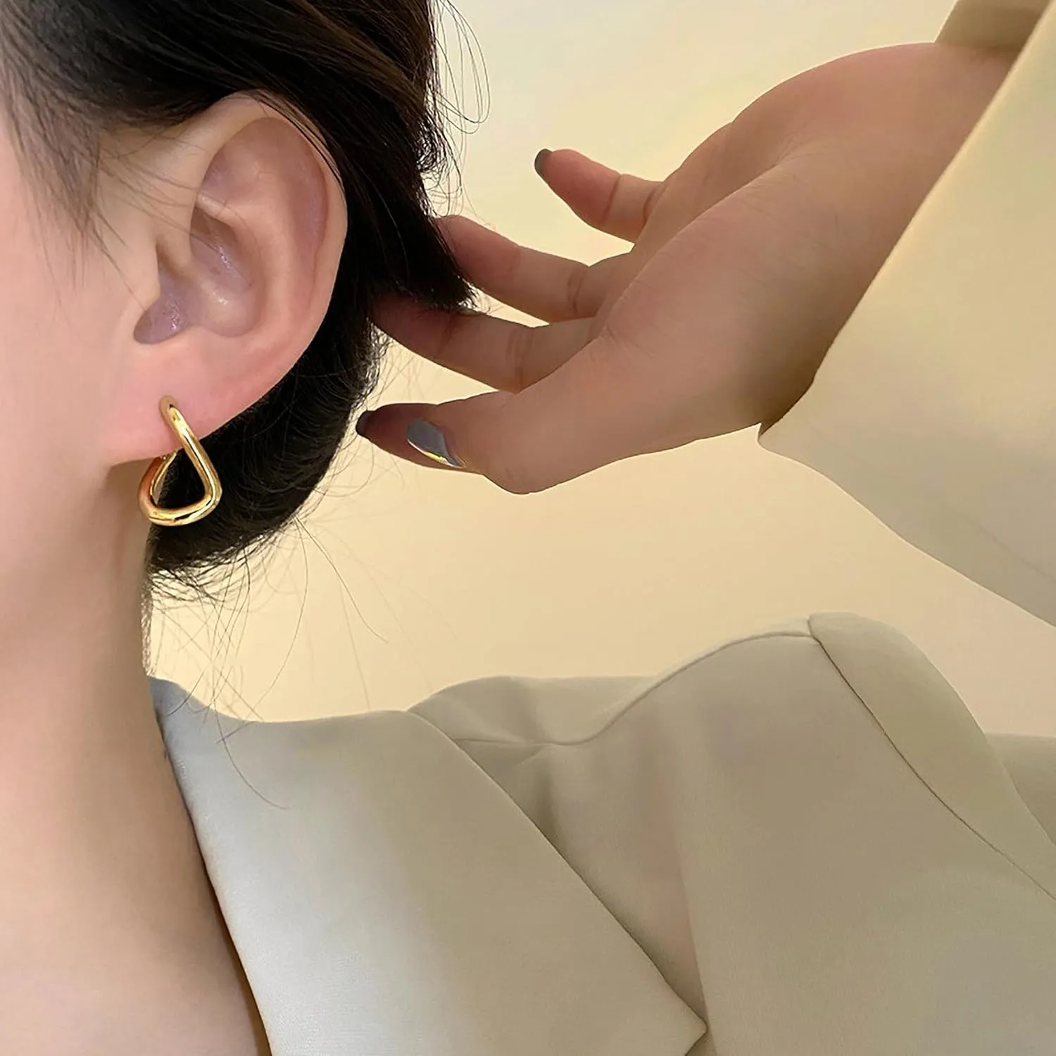 14K Gold Plated Mobius Twisted Hoop Earrings for Women 925 Sterling Silver Minimalist Square Earring Dainty Irregular Circle Huggie Hypoallergenic Earrings Jewelry Birthday Wedding Gifts for Her