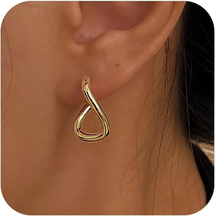 14K Gold Plated Mobius Twisted Hoop Earrings for Women 925 Sterling Silver Minimalist Square Earring Dainty Irregular Circle Huggie Hypoallergenic Earrings Jewelry Birthday Wedding Gifts for Her