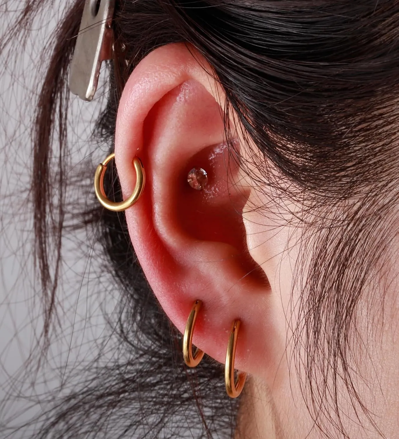 14K Gold Plated Small Hoop Earrings for Women Hypoallergenic 316L Surgical Steel Cartilage Huggie Hoop Earrings Handmade Hinge Huggie Hoop Earrings for Helix Tragus Conch Piercing Jewelry 8/10/12mm