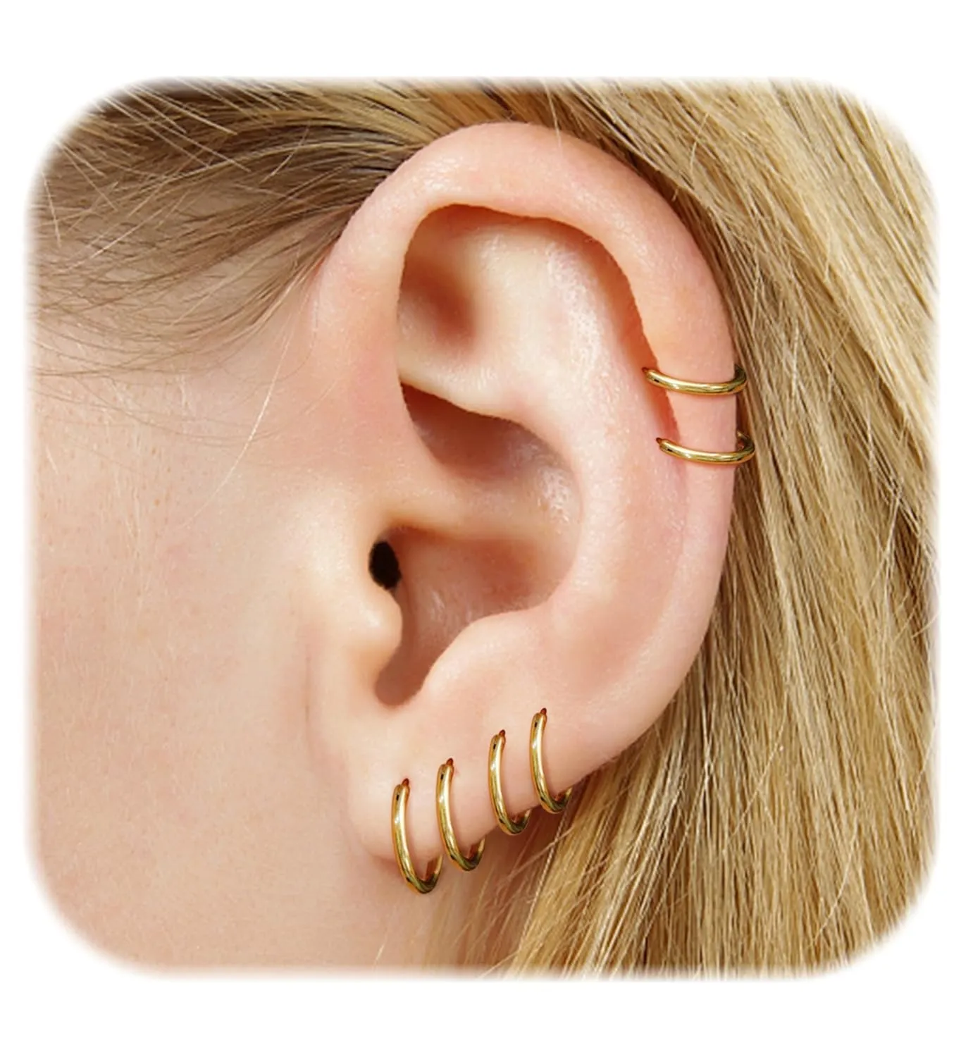 14K Gold Plated Small Hoop Earrings for Women Hypoallergenic 316L Surgical Steel Cartilage Huggie Hoop Earrings Handmade Hinge Huggie Hoop Earrings for Helix Tragus Conch Piercing Jewelry 8/10/12mm