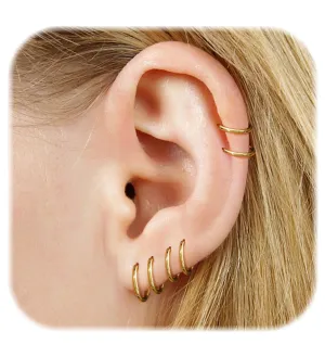14K Gold Plated Small Hoop Earrings for Women Hypoallergenic 316L Surgical Steel Cartilage Huggie Hoop Earrings Handmade Hinge Huggie Hoop Earrings for Helix Tragus Conch Piercing Jewelry 8/10/12mm