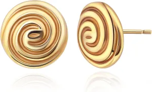 14K Gold Plated Spiral Stud Earrings for Women  Chunky Vintage Statement Jewelry, Hypoallergenic Round Circle Earrings Gift Set (Boho Trendy Party)