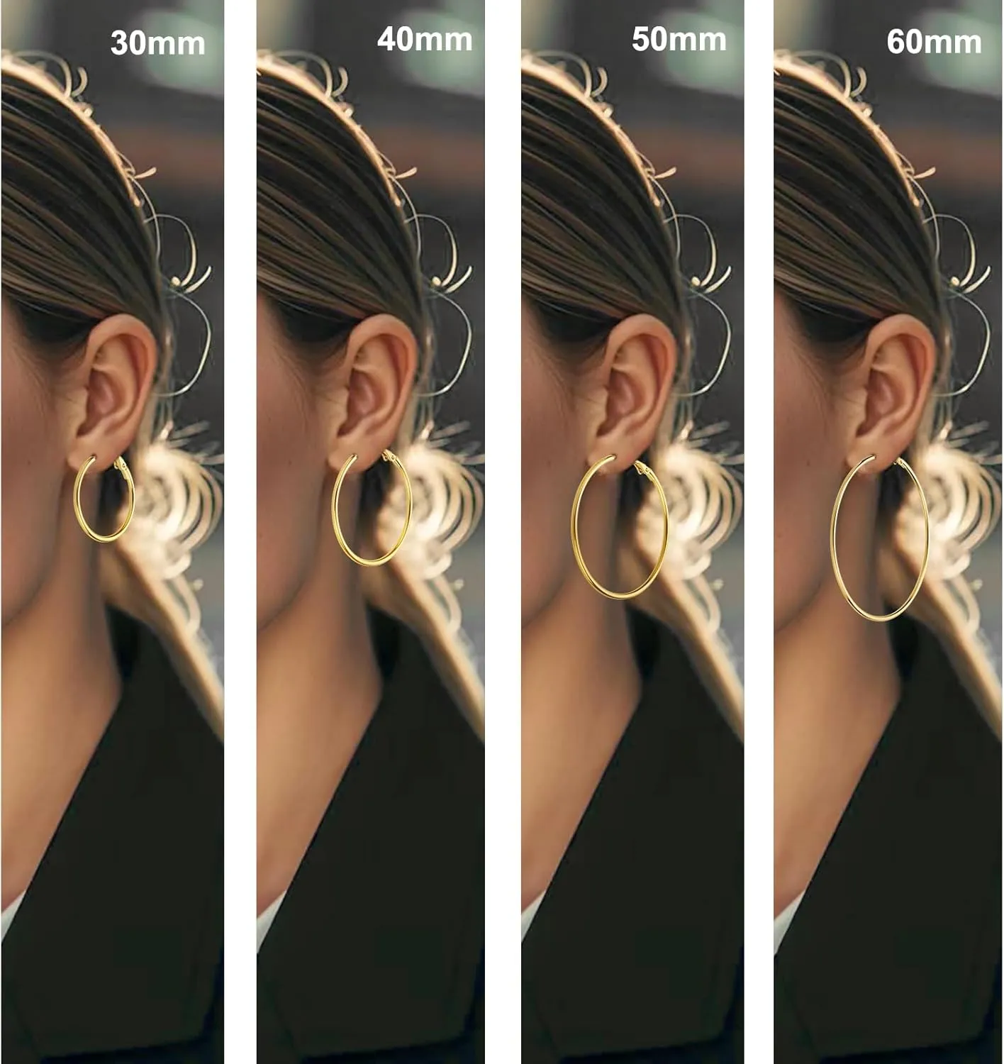 14K Gold Plated Stainless Steel Hoop Earrings - Hypoallergenic, Lightweight, 4 Pairs