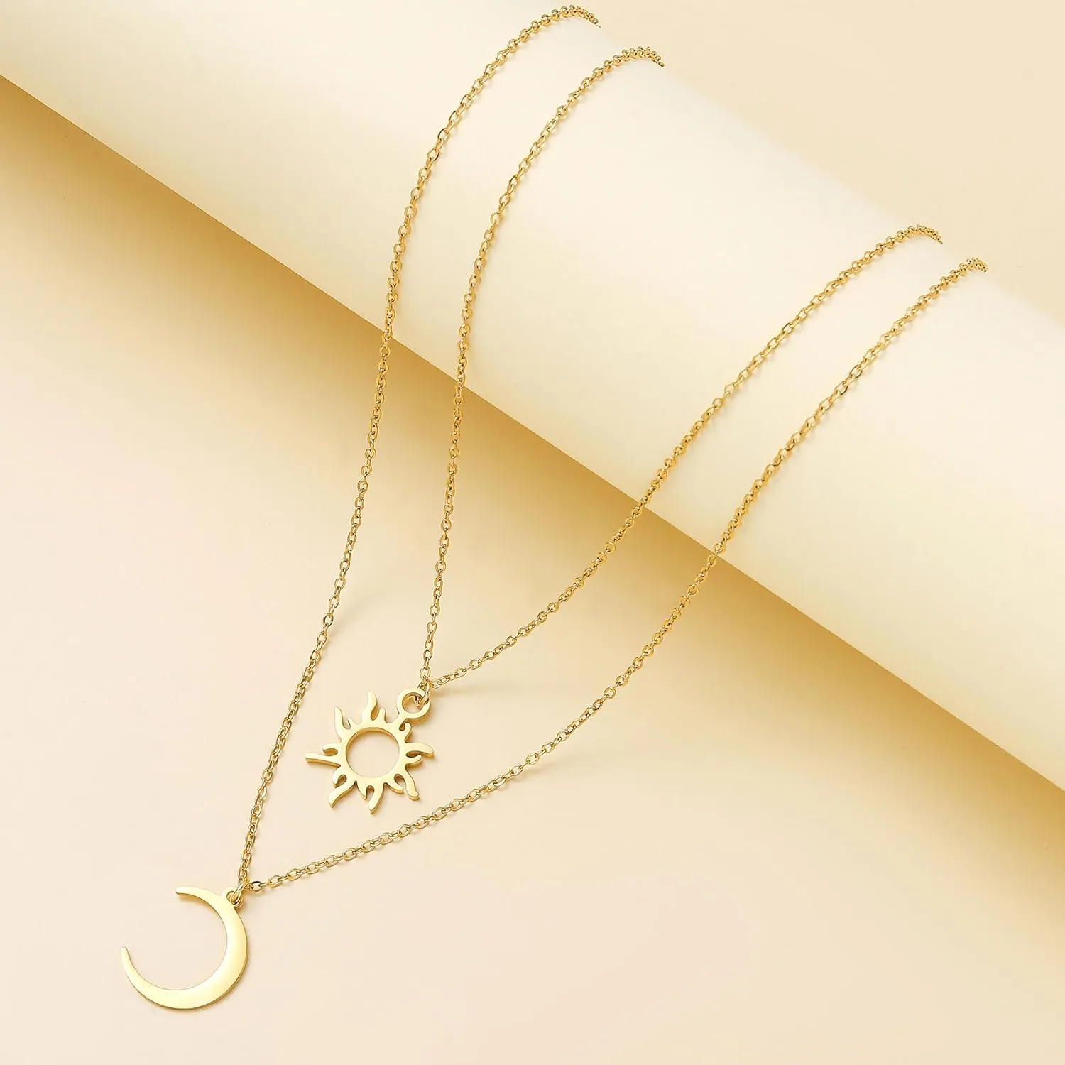 14k Gold Plated Sun Moon Friend Necklace for Women BFF Necklaces for 2, My Besties Friendship Gift