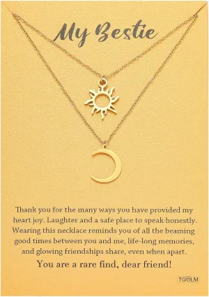 14k Gold Plated Sun Moon Friend Necklace for Women BFF Necklaces for 2, My Besties Friendship Gift