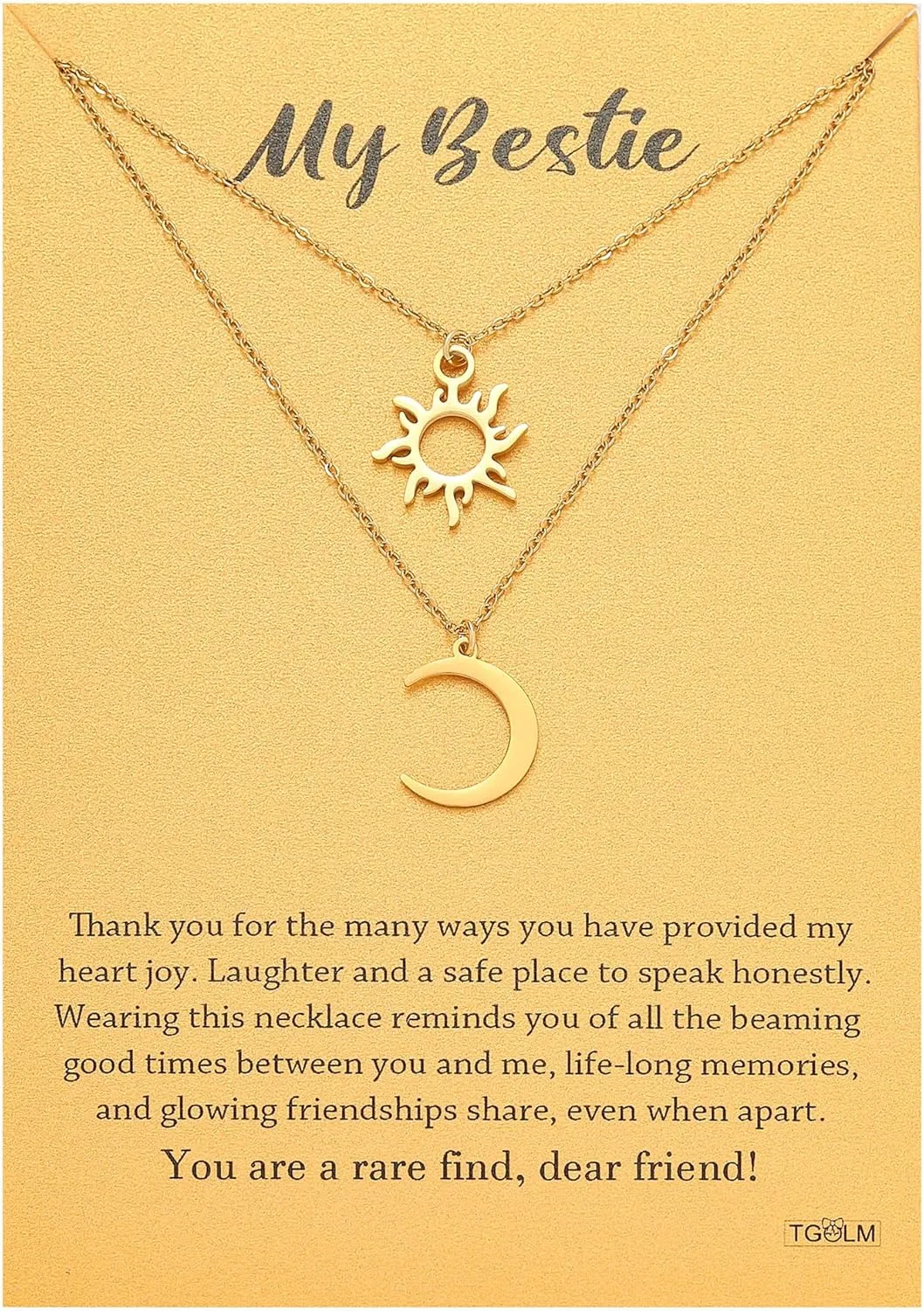 14k Gold Plated Sun Moon Friend Necklace for Women BFF Necklaces for 2, My Besties Friendship Gift