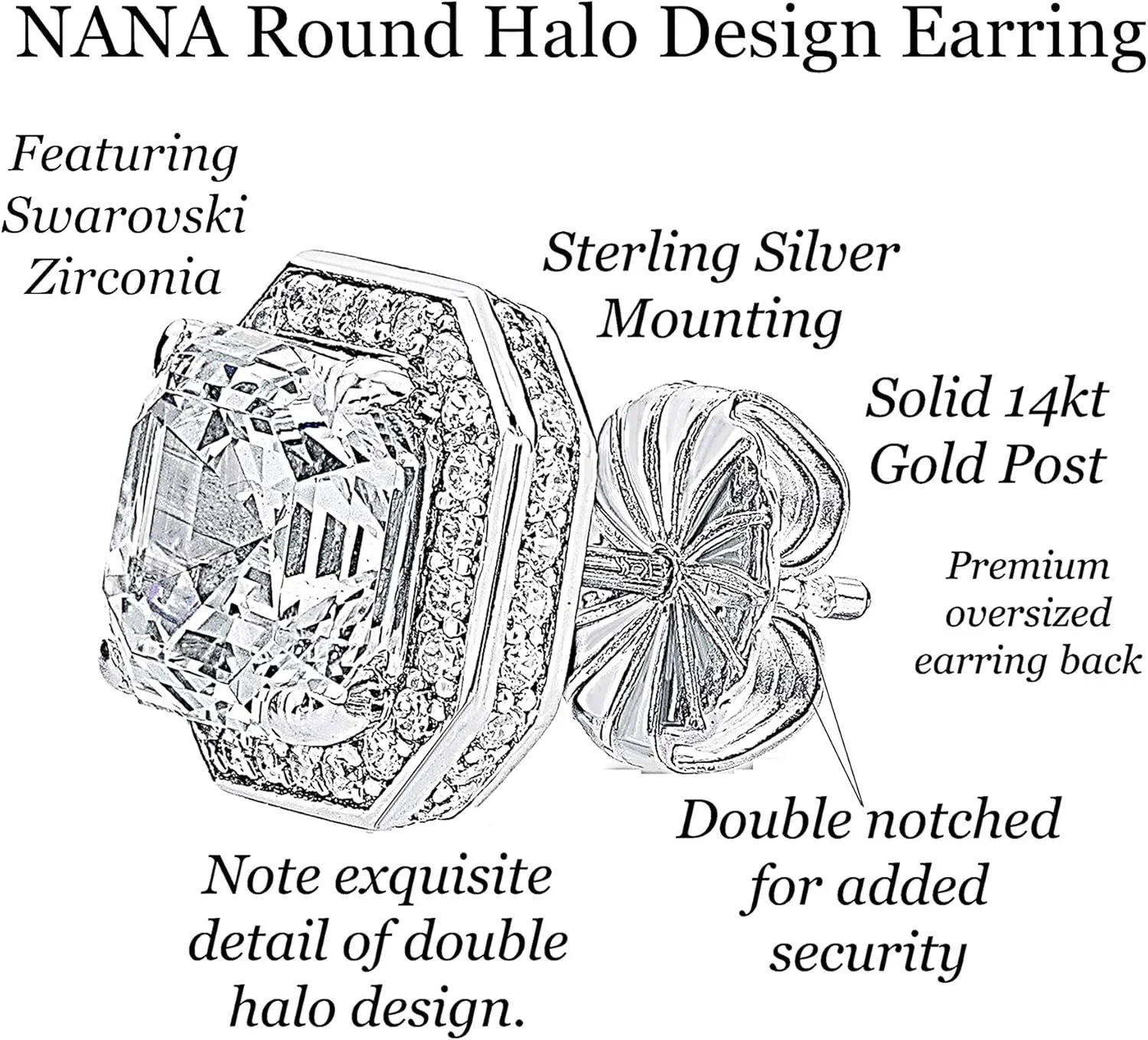 14K Solid Gold Post & Sterling Silver Asscher Cut Halo CZ Stud Earrings 0.80-4.00cttw Cubic Zirconia