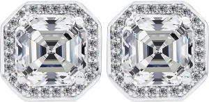 14K Solid Gold Post & Sterling Silver Asscher Cut Halo CZ Stud Earrings 0.80-4.00cttw Cubic Zirconia