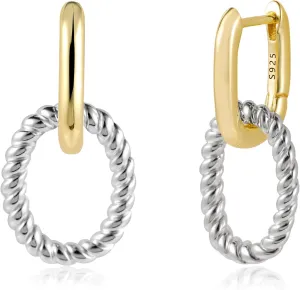 14K Two Tone Gold Silver Hoop Earrings for Women Drop Dangle Paperclip Earrings Convertible Link Chain Earing