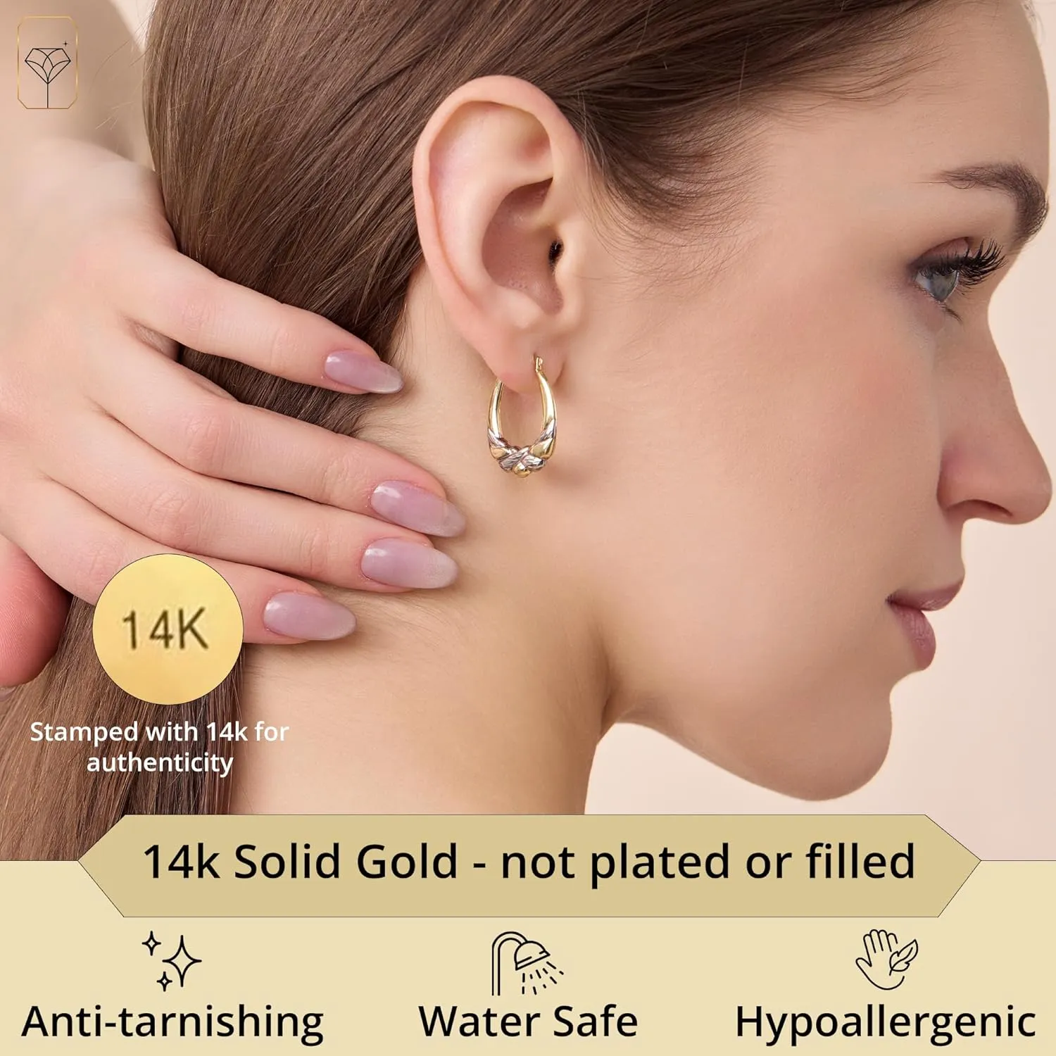 14k Two-Tone Hoops in White & Yellow Gold | Hypoallergenic Solid Gold Hoop Earrings for Women | Anti-Tarnishing Real Gold Hoops with Secure Clasps by MAX   STONE