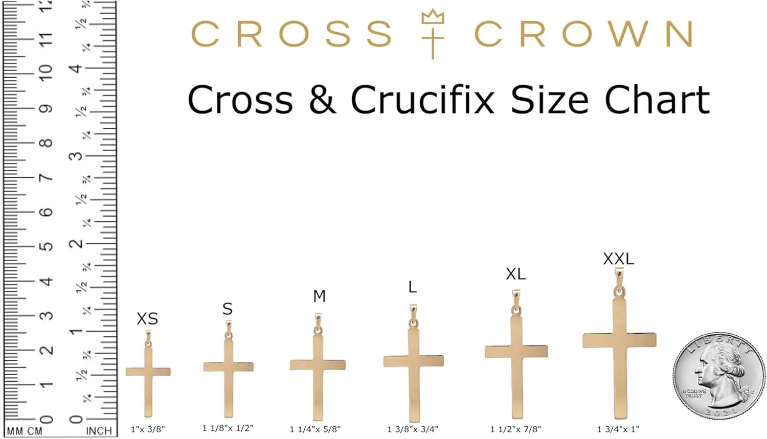14K Yellow Gold and 14K White Gold Various Sizes INRI Crucifix Cross Religious Pendant Charm Necklaces Polished Fine Jewelry for Women and Men