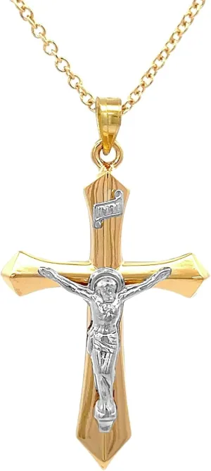 14K Yellow Gold and 14K White Gold Various Sizes INRI Crucifix Cross Religious Pendant Charm Necklaces Polished Fine Jewelry for Women and Men