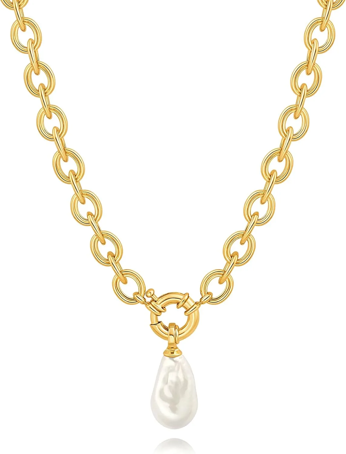 18K Gold Oval Dainty Layered/Satellite/Paperclip Chain Necklace for Women