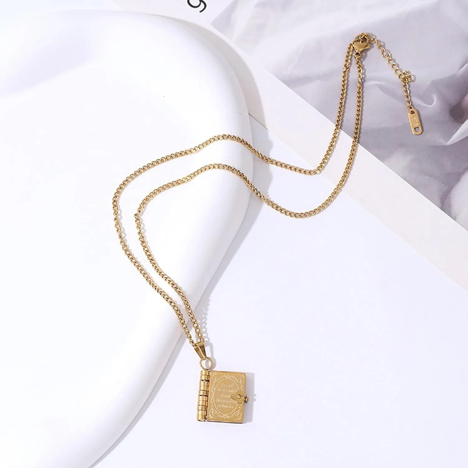 18k Gold Plated Book Necklace, Openable Multi Layer Bookworm Necklaces Bookish Gifts for Book Lovers