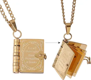 18k Gold Plated Book Necklace, Openable Multi Layer Bookworm Necklaces Bookish Gifts for Book Lovers