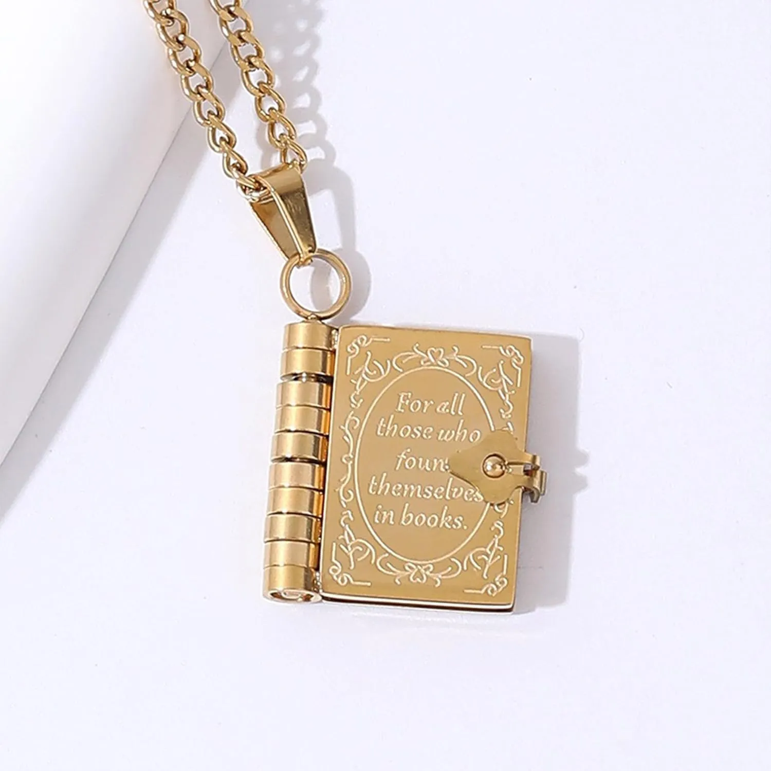 18k Gold Plated Book Necklace, Openable Multi Layer Bookworm Necklaces Bookish Gifts for Book Lovers