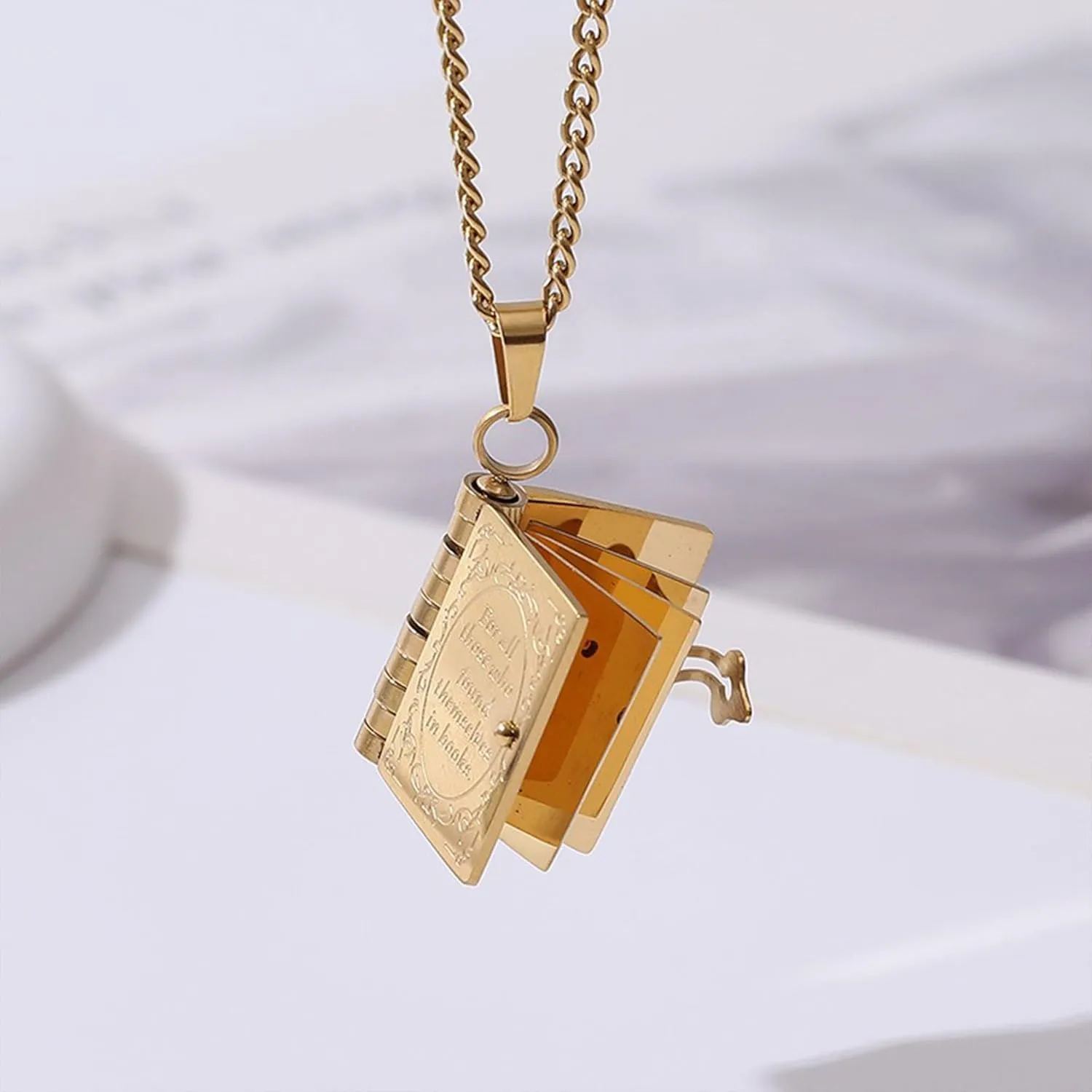 18k Gold Plated Book Necklace, Openable Multi Layer Bookworm Necklaces Bookish Gifts for Book Lovers