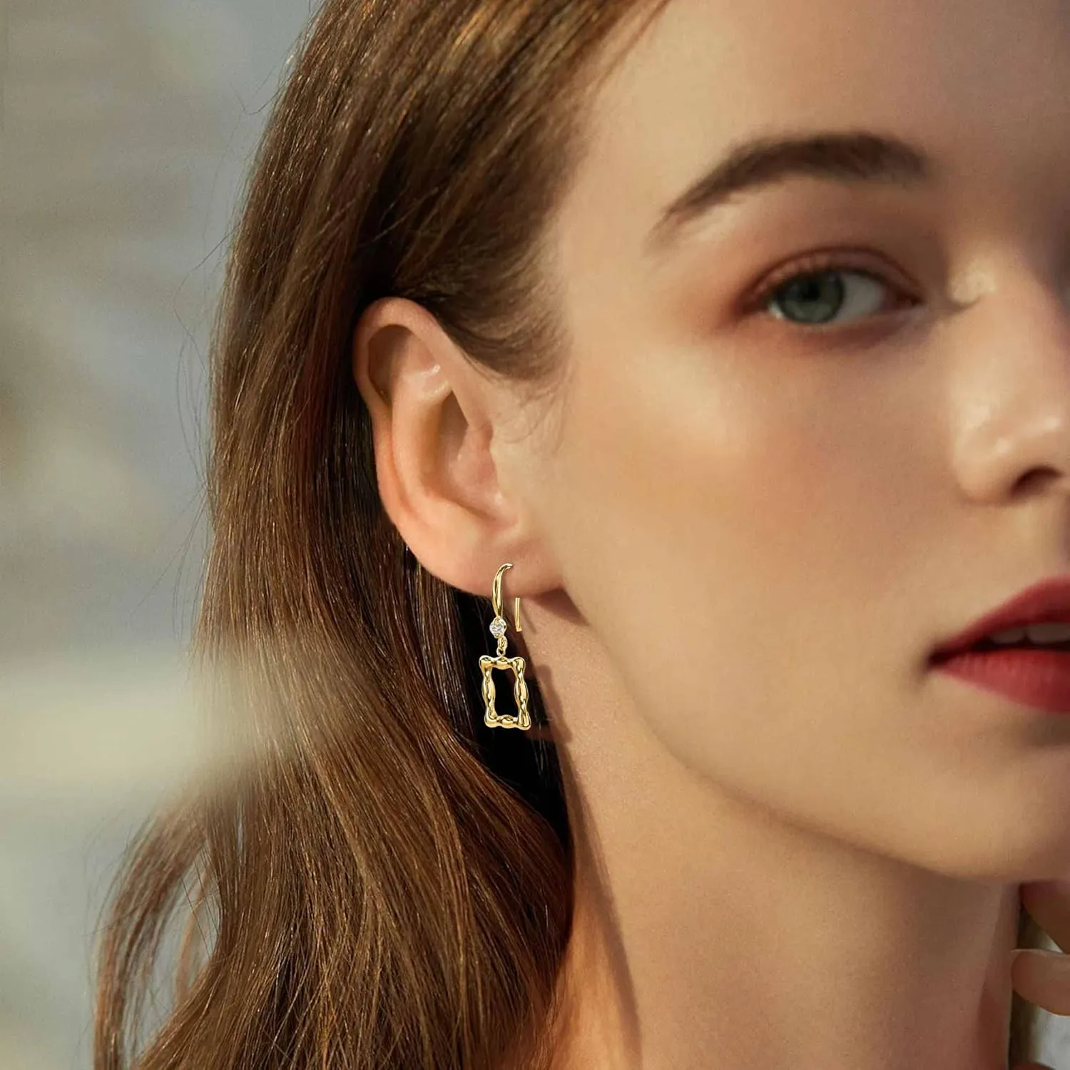 18K Gold Plated Dangle Drop Earrings for Women Small Cute Heart/Flower/Square Shaped Gold Hoop Earrings Hypoallergenic Surgical Steel Earrings for Women Girls Dangling Bamboo Style Earrings 90s Mother's Day Gifts