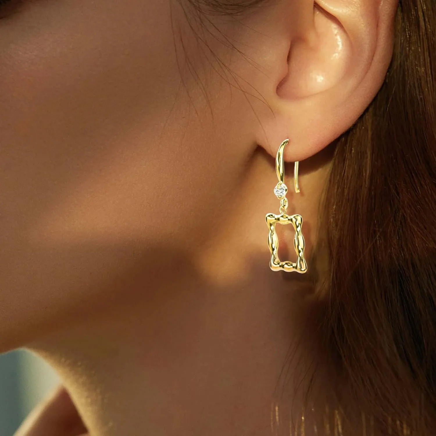 18K Gold Plated Dangle Drop Earrings for Women Small Cute Heart/Flower/Square Shaped Gold Hoop Earrings Hypoallergenic Surgical Steel Earrings for Women Girls Dangling Bamboo Style Earrings 90s Mother's Day Gifts