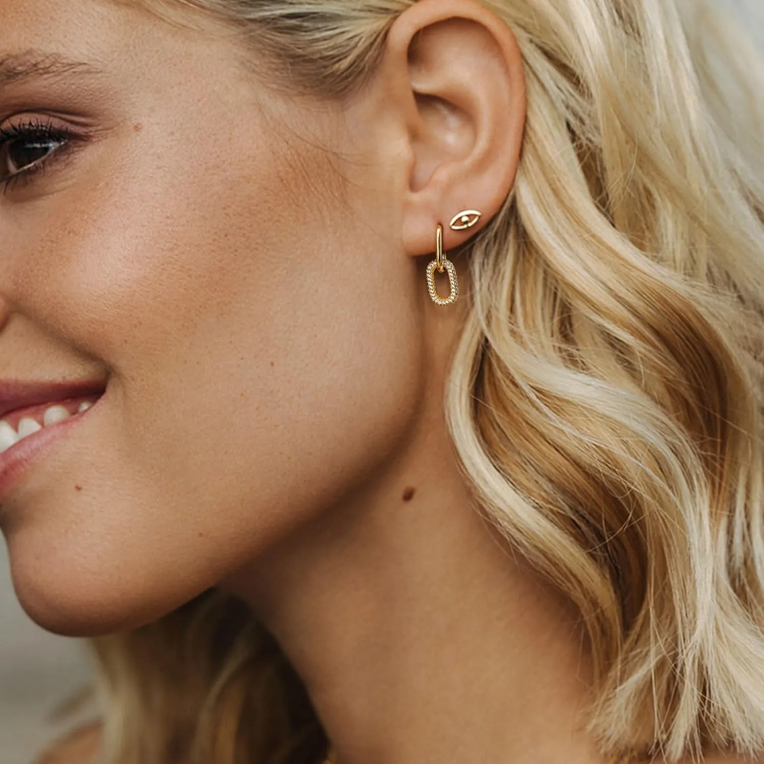 18K Gold Plated Two Tone Gold Silver Hoop Earrings for Women Hypoallergenic - 925 Sterling Silver Drop Dangle Paperclip Huggie Hoop Earrings - Chain Link Dangle Earrings Jewelry