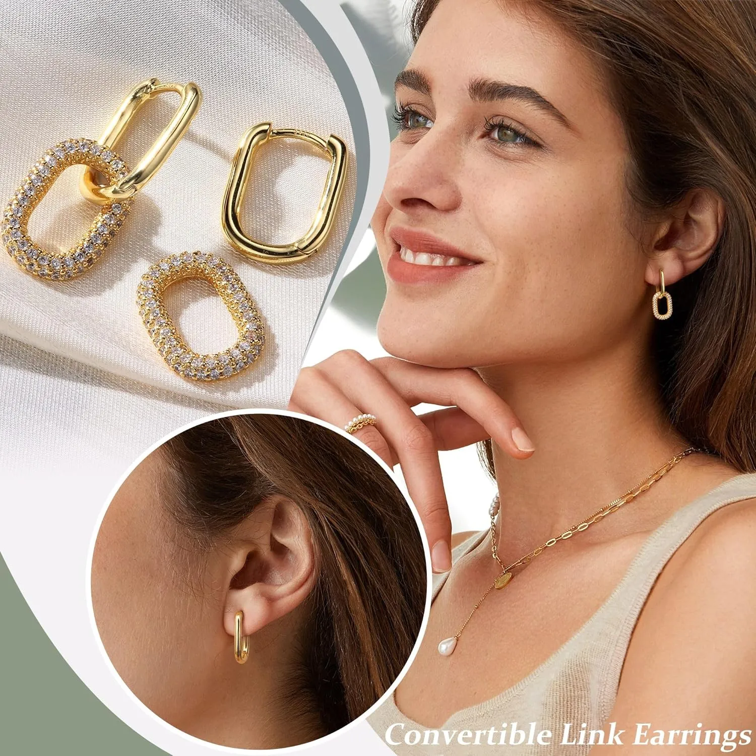 18K Gold Plated Two Tone Gold Silver Hoop Earrings for Women Hypoallergenic - 925 Sterling Silver Drop Dangle Paperclip Huggie Hoop Earrings - Chain Link Dangle Earrings Jewelry