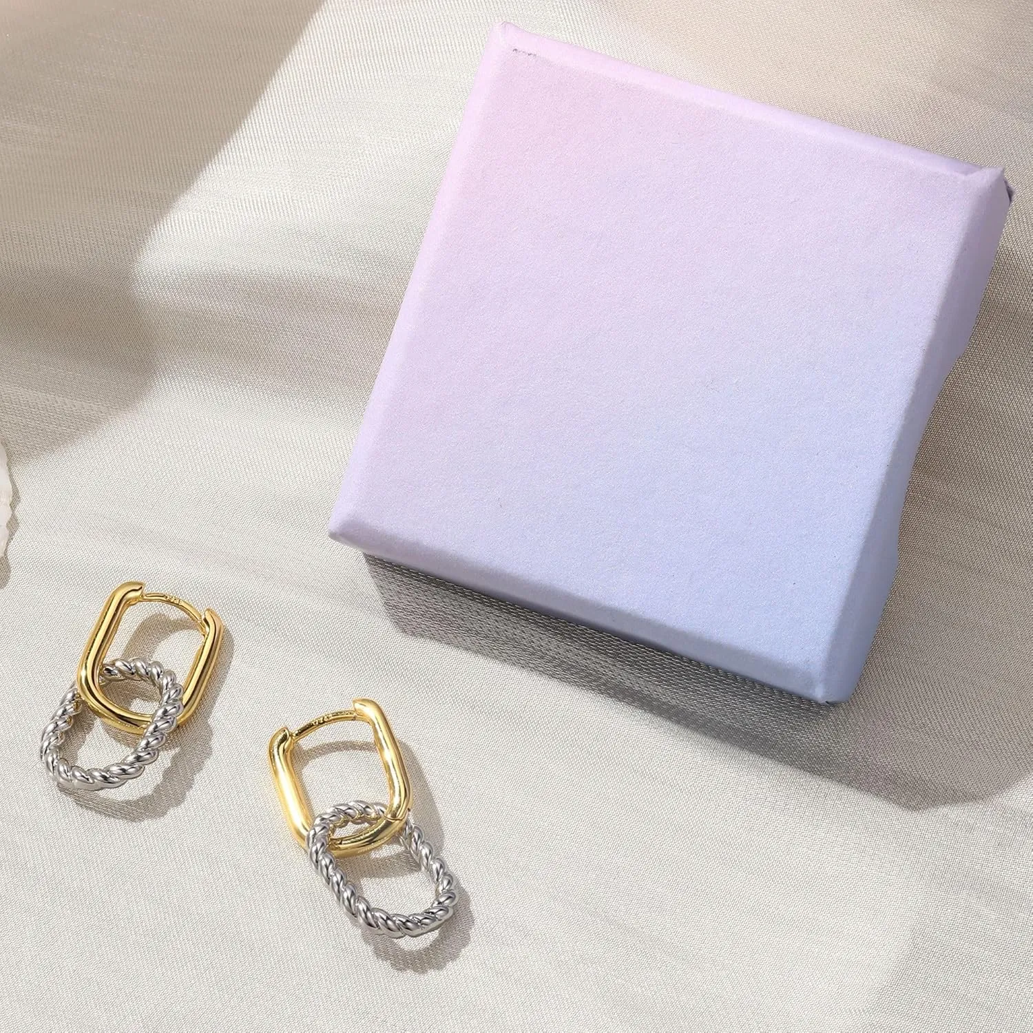 18K Gold Plated Two Tone Gold Silver Hoop Earrings for Women Hypoallergenic - 925 Sterling Silver Drop Dangle Paperclip Huggie Hoop Earrings - Chain Link Dangle Earrings Jewelry