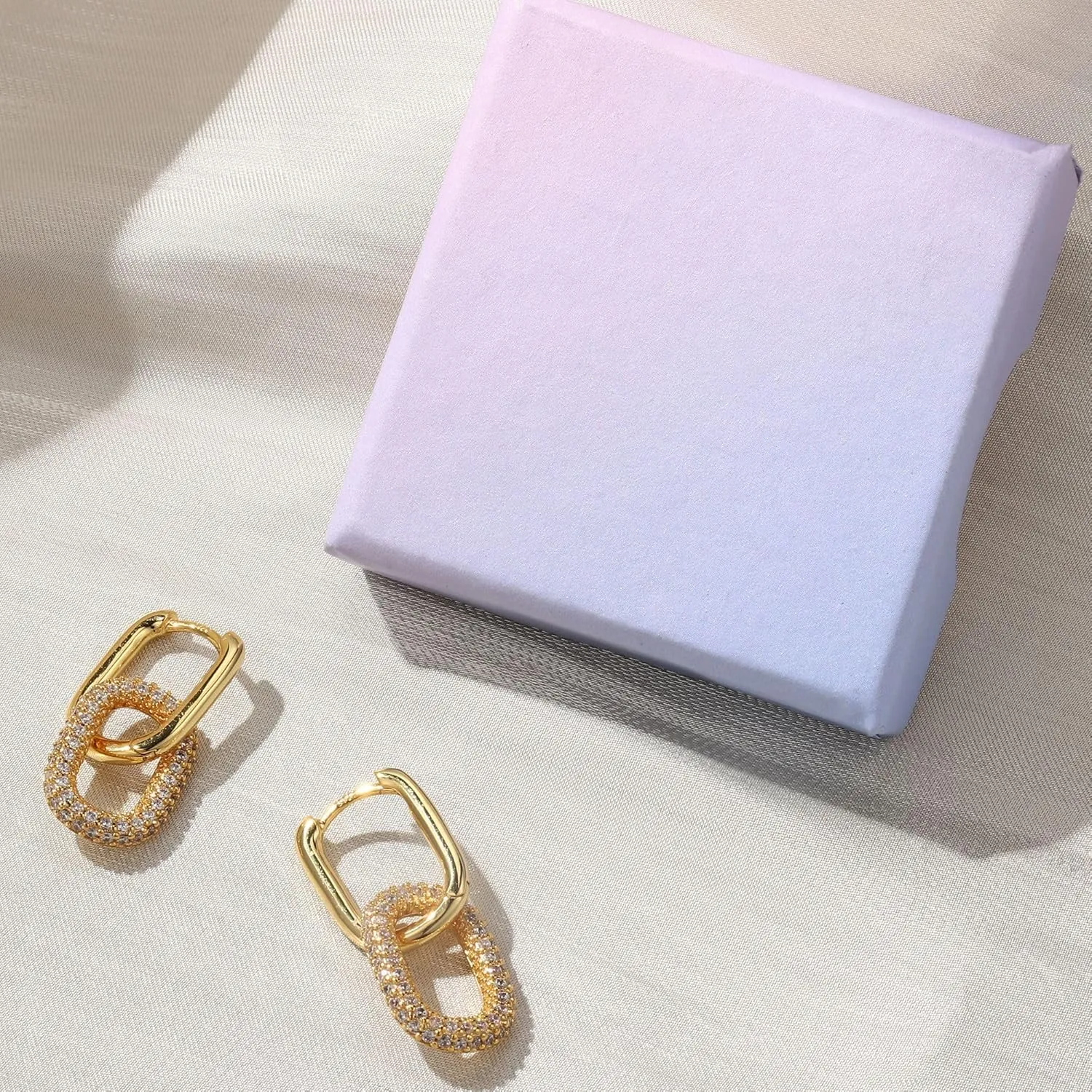 18K Gold Plated Two Tone Gold Silver Hoop Earrings for Women Hypoallergenic - 925 Sterling Silver Drop Dangle Paperclip Huggie Hoop Earrings - Chain Link Dangle Earrings Jewelry