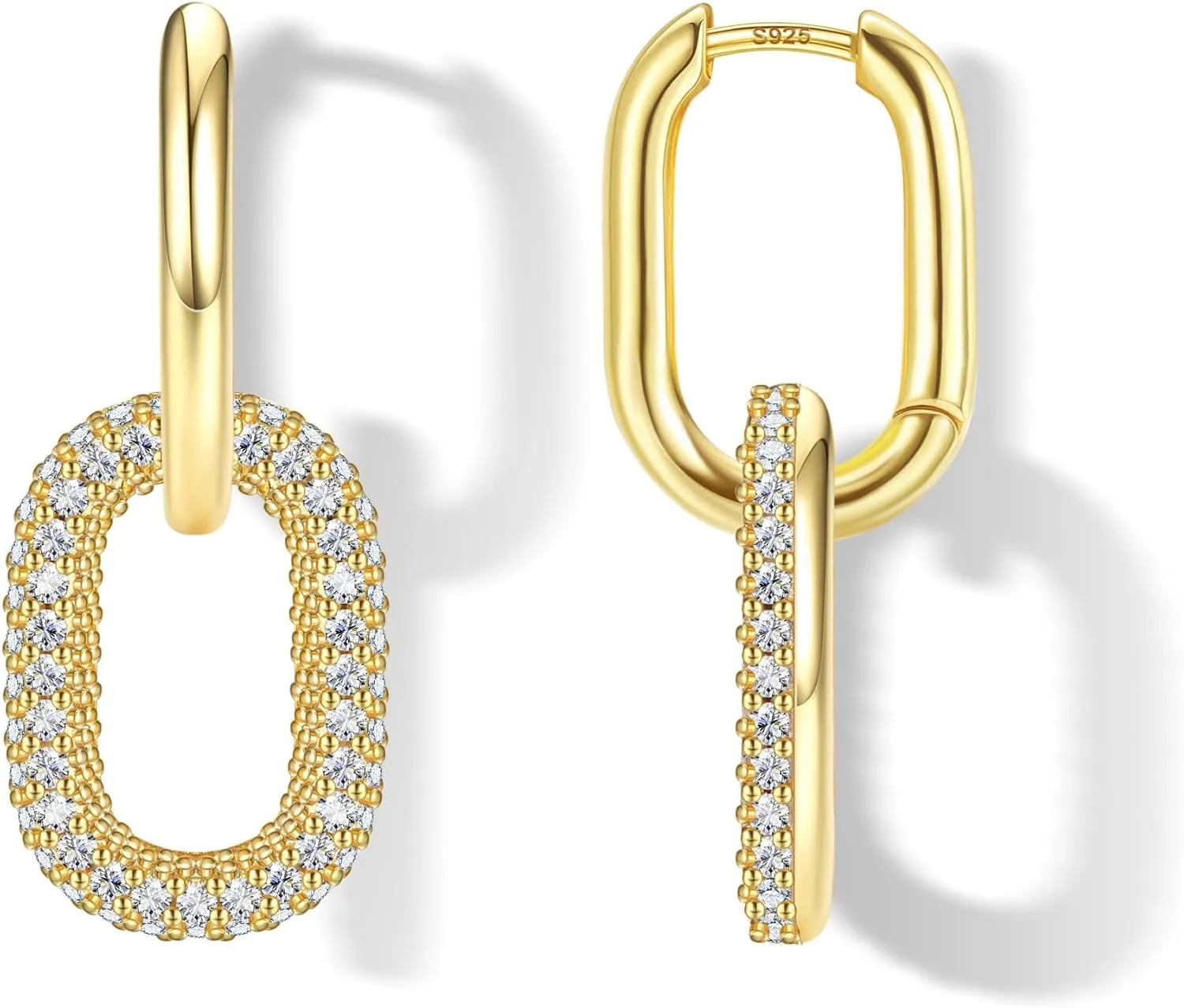 18K Gold Plated Two Tone Gold Silver Hoop Earrings for Women Hypoallergenic - 925 Sterling Silver Drop Dangle Paperclip Huggie Hoop Earrings - Chain Link Dangle Earrings Jewelry