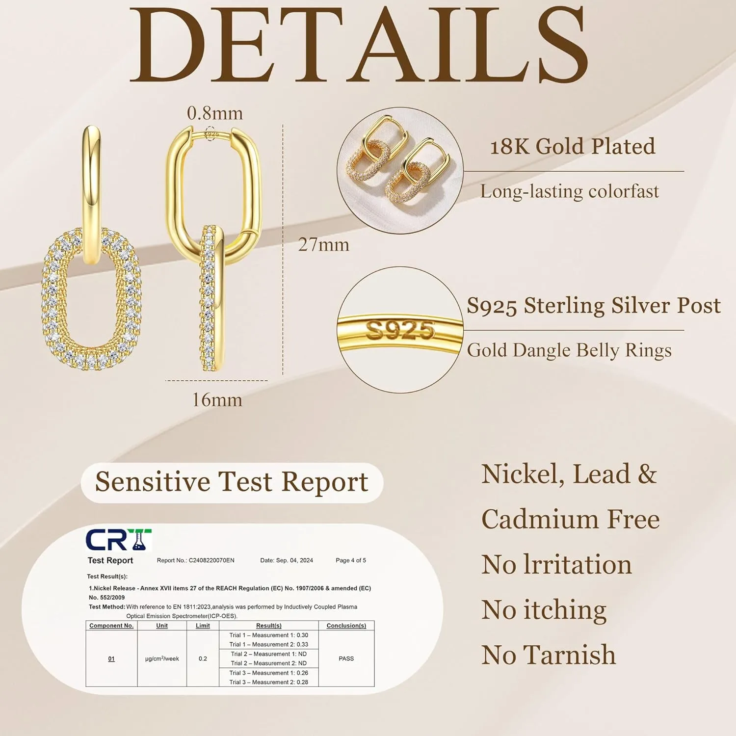 18K Gold Plated Two Tone Gold Silver Hoop Earrings for Women Hypoallergenic - 925 Sterling Silver Drop Dangle Paperclip Huggie Hoop Earrings - Chain Link Dangle Earrings Jewelry