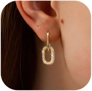 18K Gold Plated Two Tone Gold Silver Hoop Earrings for Women Hypoallergenic - 925 Sterling Silver Drop Dangle Paperclip Huggie Hoop Earrings - Chain Link Dangle Earrings Jewelry